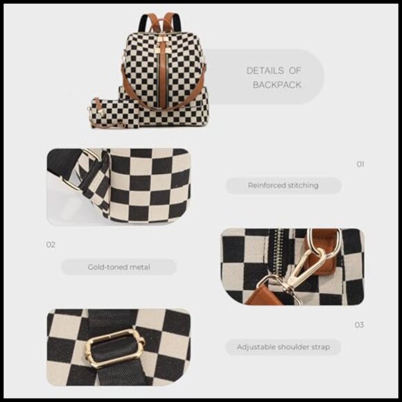Checkered Backpack Purse Women\'s Fashion Daypack Travel Work Chic main image 5